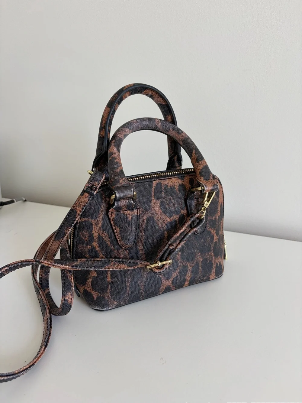 Steve Madden Leopard Print Mini Satchel in Brown and Black
